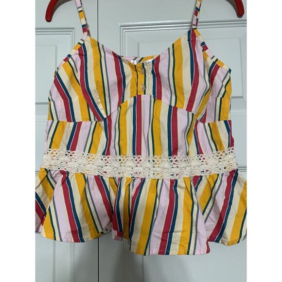 Venus Baby Doll Crochet Striped Hippie Boho Top Size S Adjustable Straps - Picture 2 of 9